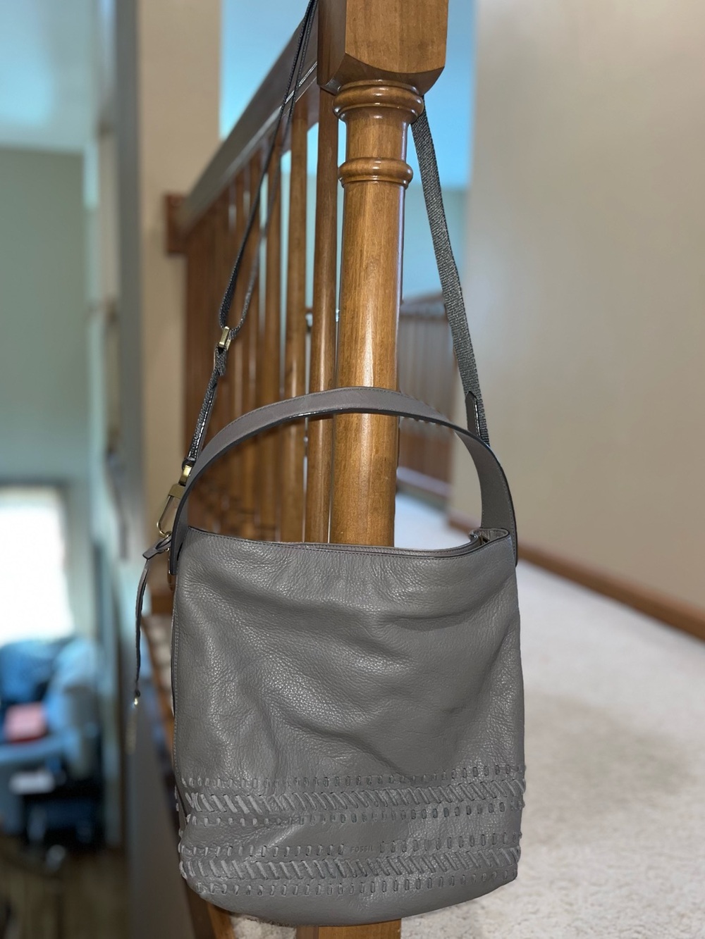 Fossil Maya Hobo Gray Leather Purse ZB7191 w/ Key Excellent Condition